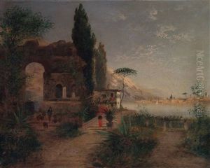 Italienische Kustenlandschaft Mit Ruine, Schafer U. Agaven Bei Casamicciola