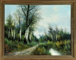 Reisigsammlerin Am Waldweg