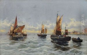Fischerbarken An Der Holland.[ischen] Kuste by Georg Fischhof