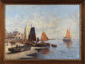 Fischerboote Am Strand, Figural Staffiert by Georg Fischhof