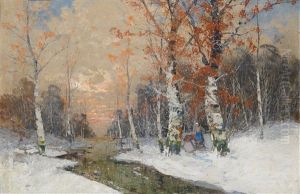 Winterwald Mit Reisigsammler
