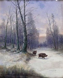 Jahreszeitenbild: Wildschweine Im Winterwald
