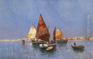 Segelschiffe Vor Sudlichem Hafen (venedig) by Georg Fischhof