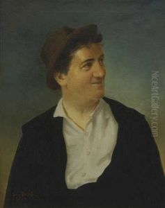 Portrait Eines Mannes Mit Hut by Georg Fischhof