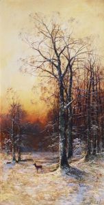 A Winter Landscape With A Deer by Georg Fischhof