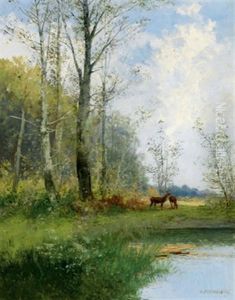 Aulandschaft Mit Wildenten (+ Rotwild Auf Waldlichtung; 2 Works)
