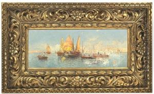 Fischerboote Im Hafen Einer Orientalischen Stadt by Georg Fischhof