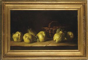 Still Life Of Quinches And A Basket On A Ledge