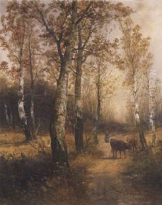 Tehenek Az Erdoszelen (cattles At The Ledge Of The Woods) by Georg Fischhof