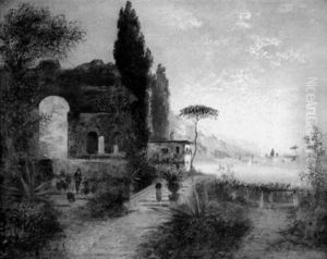 Figures In A Mediterranean Landscape by Georg Fischhof
