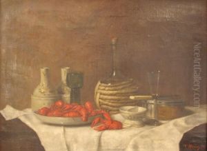 Les Ecrevisses Et Bouteille De Vin by Antoine Ferdinand Attendu