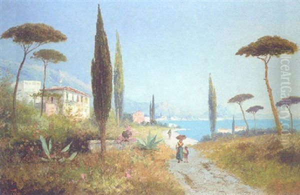 Figures On A Track, A Mediterranean Coastline Beyond - view 1
