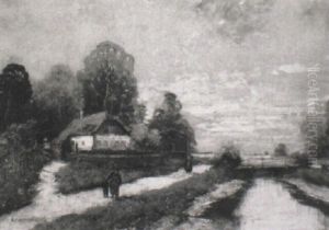 Bauernhaus In Weiter Kanallandschaft by Georg Fischhof