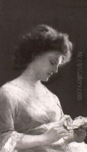 Junge Frau In Betrachtung Von Rosen by Georg Fischhof