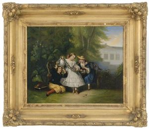 Three Young Girls In A Garden by George G. Fish