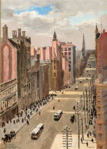 Collins Street, Melbourne by A(lfred) Hugh Fisher