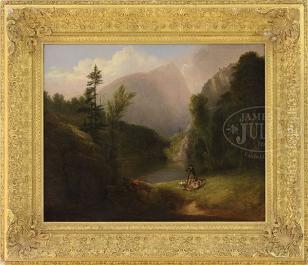 Hunter With Deer Beside A Lake - view 1
