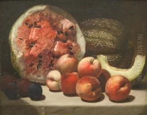 A Still Life With Watermelon And Peaches by Alvan Fisher