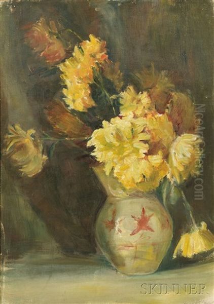 Still Life With Yellow Flowers In A Ceramic Vase - view 1