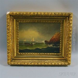 Sailboats Off A Rocky Coast by D.A. Fisher