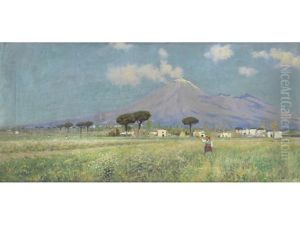 A Summer Meadow, Vesuvius In The Distance by Horace Fisher