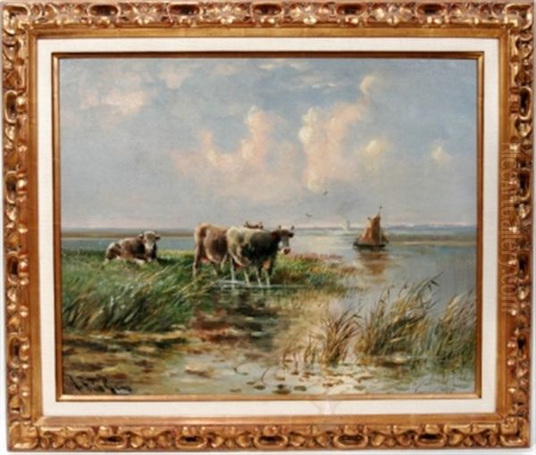 Cows At Rivers Edge - view 1