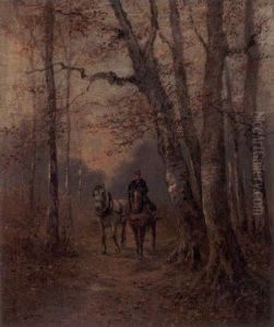 Riding Through A Woodland Landscape by Hugo Anton Fisher