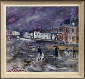 Cityscape With Figures by Hugo Melville Fisher