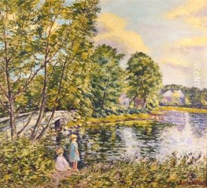 Two Young Girls By The Lake by Hugo Melville Fisher