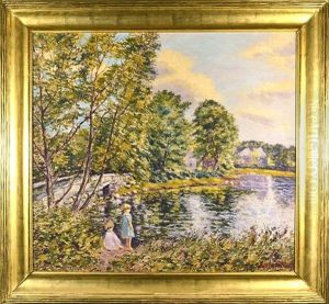 Two Young Girls By The Lake by Hugo Melville Fisher
