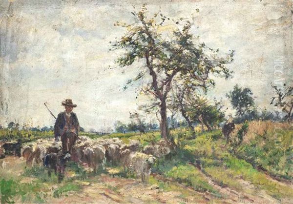 A Shepherd And His Flock On A Country Road - view 1
