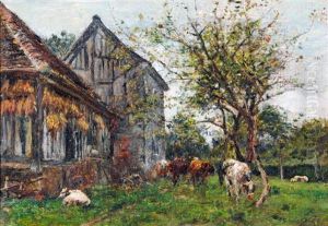 Cattle Near A Barn by Mark Fisher