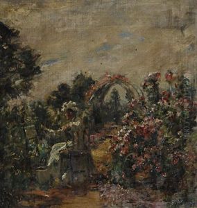 A Woman Painting In A Garden A Woman Painting In A Garden