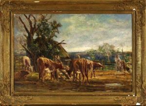 Farm Scene With Cattle Grazing by Mark Fisher