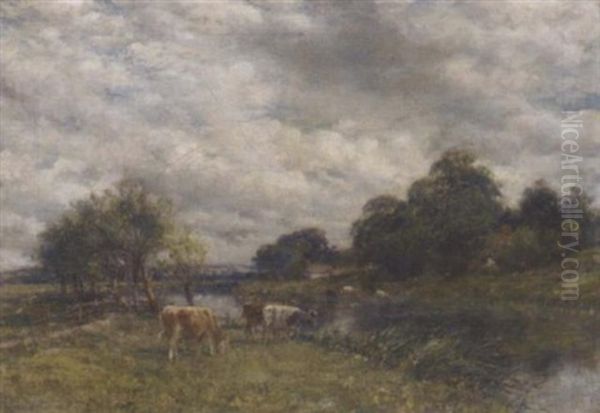 Cattle Watering In A River Landscape - view 1
