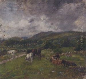 Cattle In A Mountainous Landscape by Mark Fisher