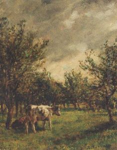 Cattle Resting In An Orchard by Mark Fisher