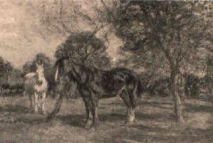 Horses Resting In An Orchard by Mark Fisher