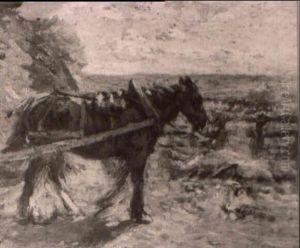 A Cart Horse Pulling A Hay Rick
