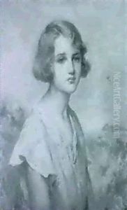 Portrait Of A Young Girl In A Yellow Flowered Dress by Percy Harland Fisher