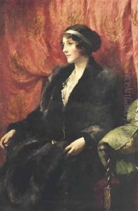 Portrait Of A Lady, Three-quarter Length, Seated Wearing A Fur Coat And A Hair Band by Samuel Melton Fisher