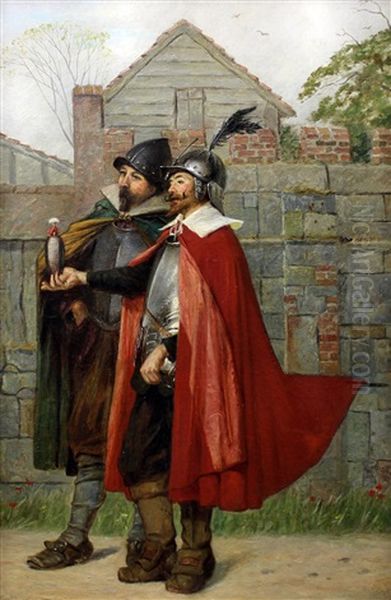 Two Cromwellian Soldiers, One Holding A Peregrine Falcon - view 1