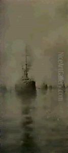Fleet At Anchor by Frederick Richard Fitzgerald