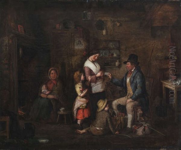 Interior Of An Irish Cottage With A Travelling Salesman Peddling His Wares - view 1