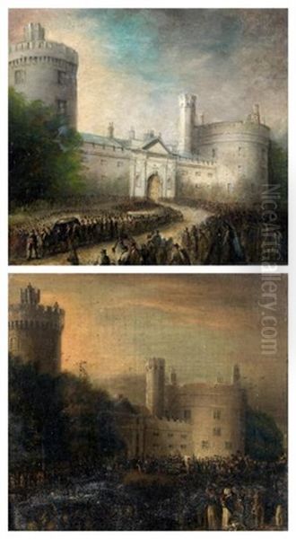 Arrivee De John Et Margaret D'ormonde Au Chateau De Kilkenny En Novembre, Funerailles De John Ormonde Au Chateau De Kilkenny En 1854 (pair) - view 1