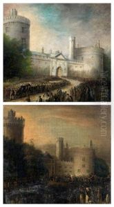 Arrivee De John Et Margaret D'ormonde Au Chateau De Kilkenny En Novembre, Funerailles De John Ormonde Au Chateau De Kilkenny En 1854 (pair) by Edmond Fitzpatrick