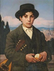 Le Joueur De Mandoline A L'orange Sur Fond De Ville De Rome