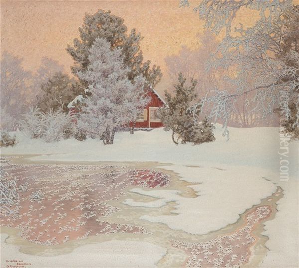 Vinter Landscape With A Red Cottage - view 1