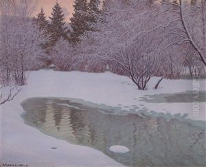 Forvinter (duved Jamtland) (early Winter, Scene From Duved Jamtland In The North Of Sweden) by Gustaf Fjaestad