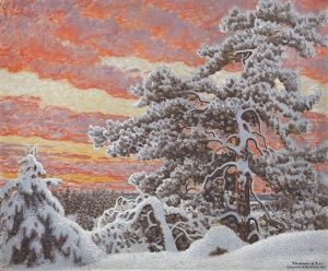 Vinterlandskap I Solnedgang by Gustaf Fjaestad
